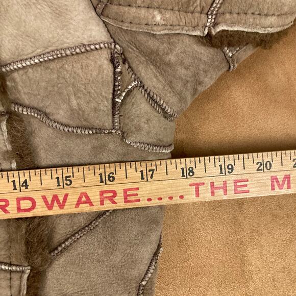 Genuine Shearling Sheepskin Patchwork Leather Coat Jacket Boho fits S - Picture 10 of 12